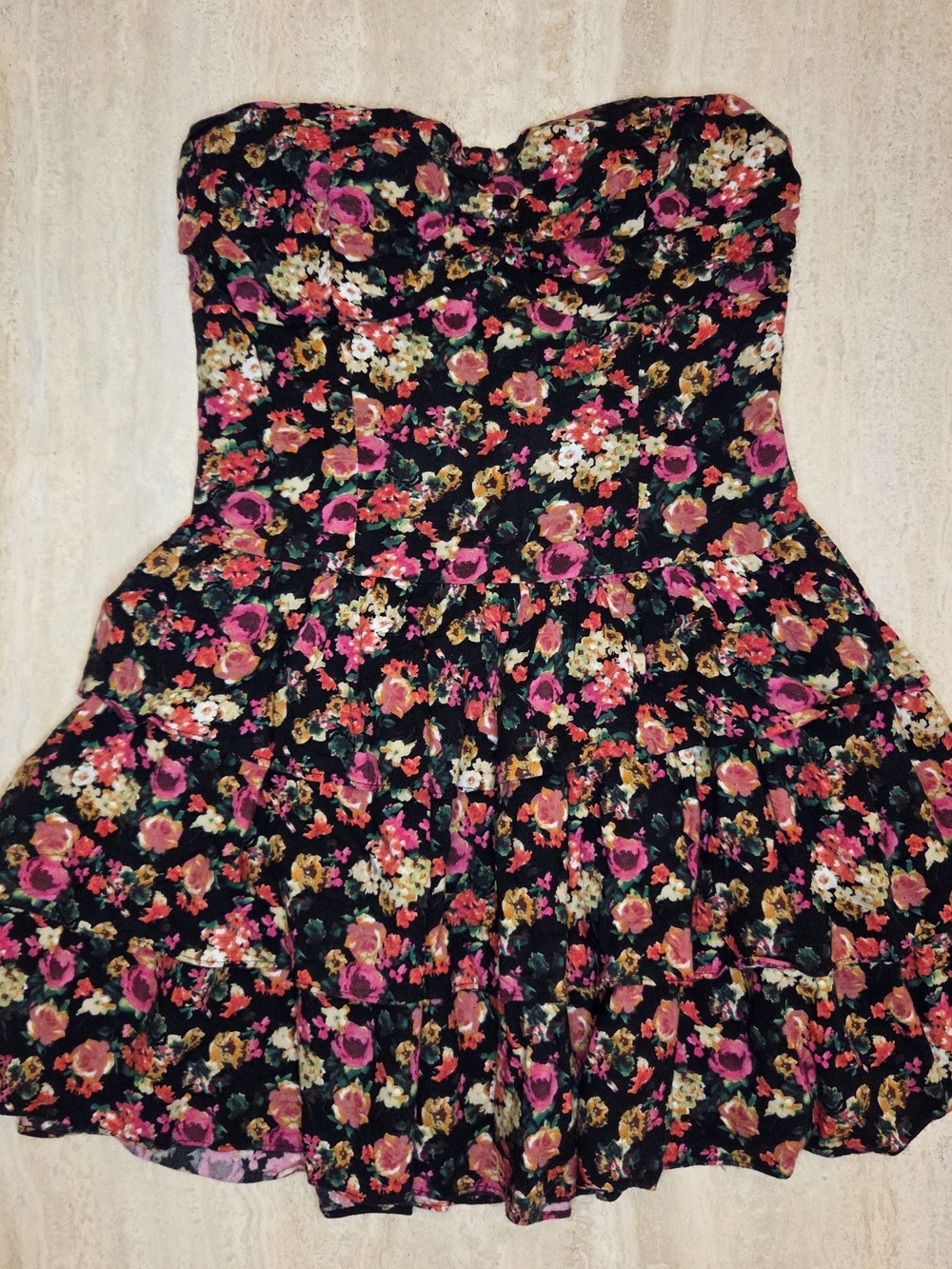 Y2K Forever 21 Floral Mini Dress Black & Pink Size Small Like New